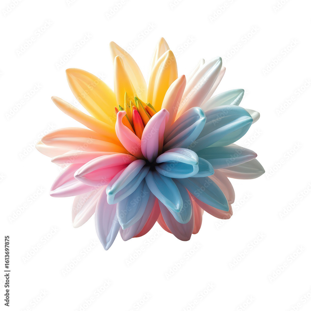 Fototapeta premium Vibrant multicolored dahlia flower against a black background.