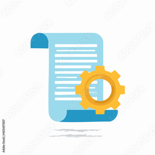 Stylized document with horizontal lines and a golden gear icon overlaying it.