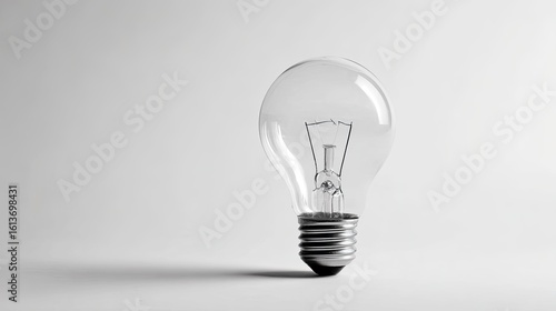 Single clear light bulb on plain white background