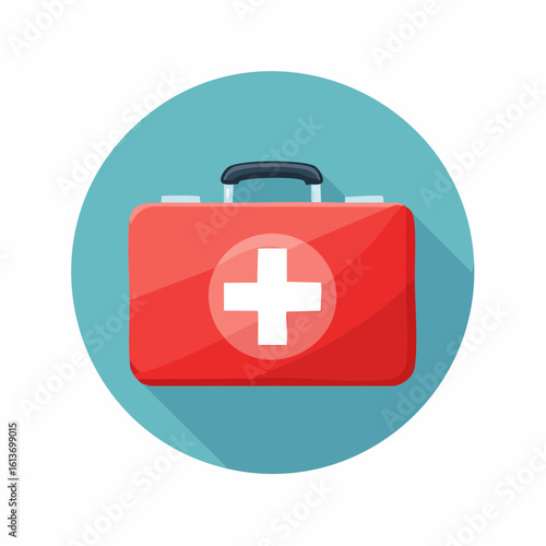 Red First Aid Kit with White Cross Illustration
