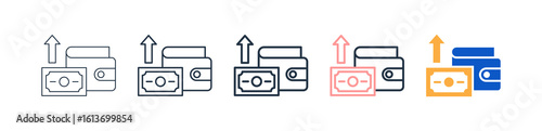 Spending Money Different Style Icons Set Vector Illustration. 