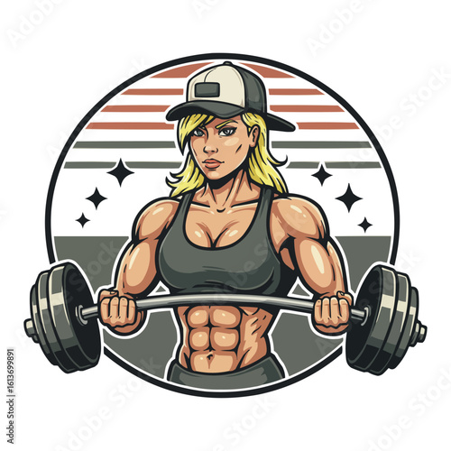 Female Bodybuilder Lifting Weights in a Gym