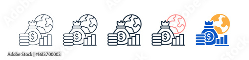 Global Economy Different Style Icons Set Vector Illustration. 