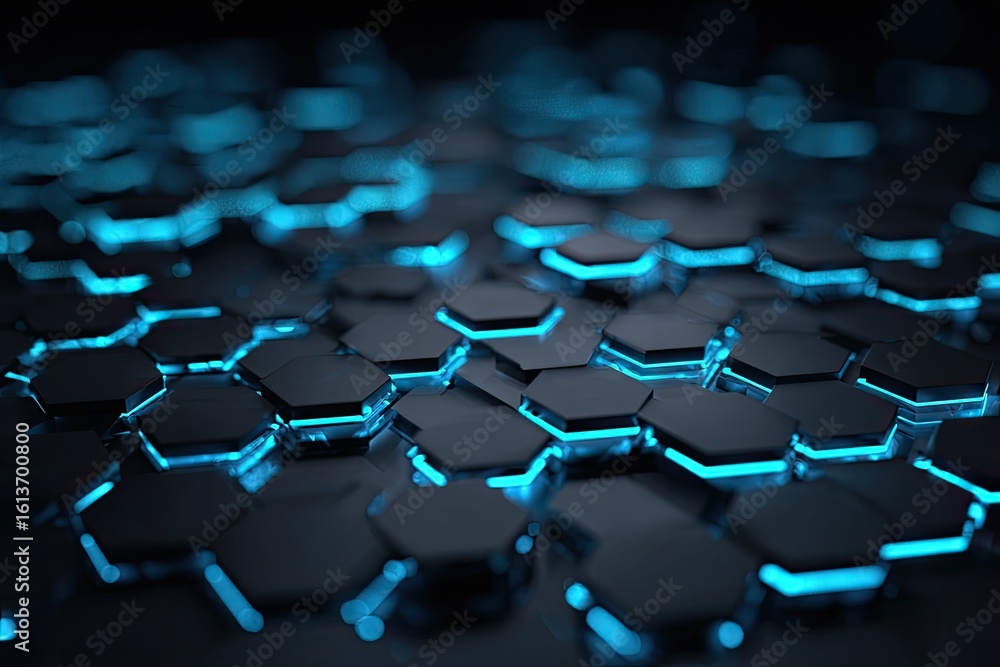 Obraz premium Abstract hexagonal pattern with glowing blue accents (2)