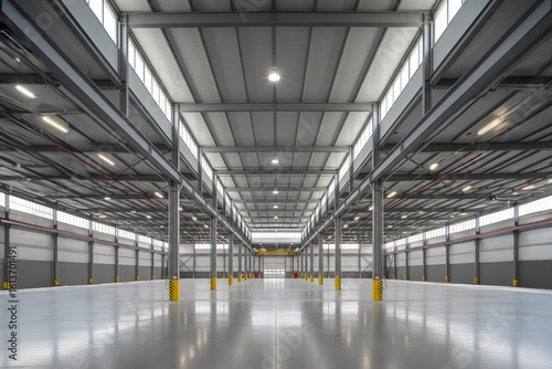 Interior architecture design of warehouse large metal roof structures of steel ceiling.