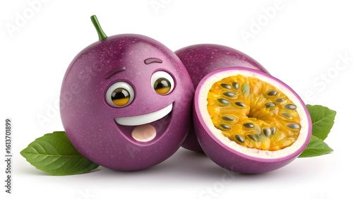 Wallpaper Mural Smile and Joy of Cartoon Passion Fruit with Leaves on White Background Torontodigital.ca
