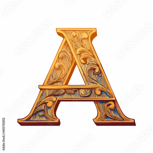 A detail letter A alphabet classic style, linocut and engraving illustration style