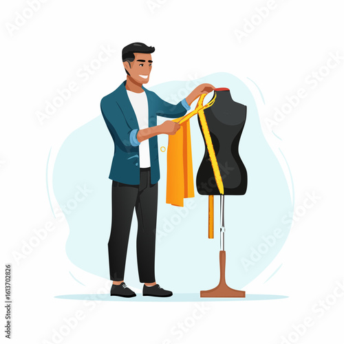 Fashion Designer Measuring a Mannequin for Clothing Design