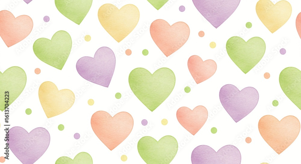 Pastel Hearts Pattern: A delightful and whimsical design featuring pastel-colored hearts and dots, perfect for a sweet and cheerful aesthetic. Pastel Hearts Pattern: A delightful and whimsical design featuring pastel-colored hearts and dots, perfect for a sweet and cheerful aesthetic.
