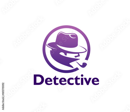 Private detective icon of crime police inspector or secret agent, vector emblem. Spy man silhouette in hat and smoking pipe icon for detective agency or criminal investigation service company