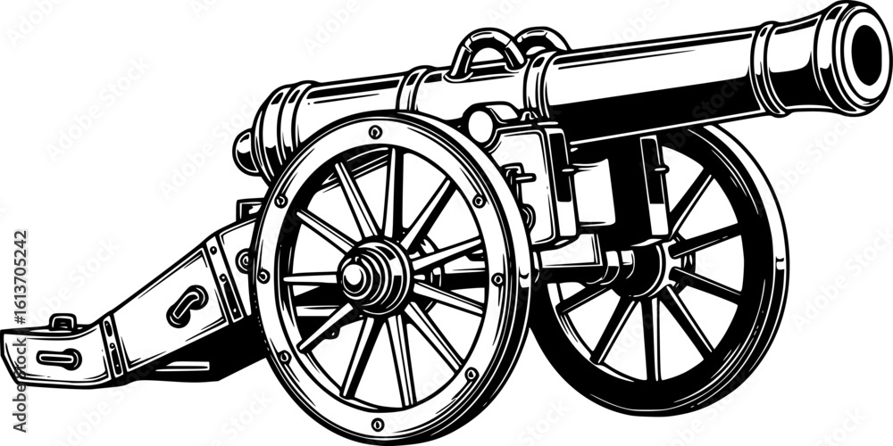 Fototapeta premium Vintage cannon vector illustration. Design element for poster, card, banner, t shirt, logo, label. Vector illustration