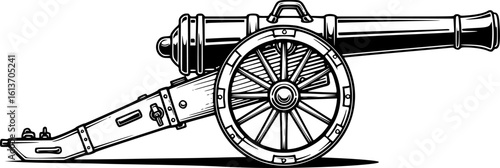 Vintage cannon vector illustration. Design element for poster, card, banner, t shirt, logo, label. Vector illustration
