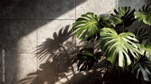 Monstera Plant in Sunlight on Concrete Floor