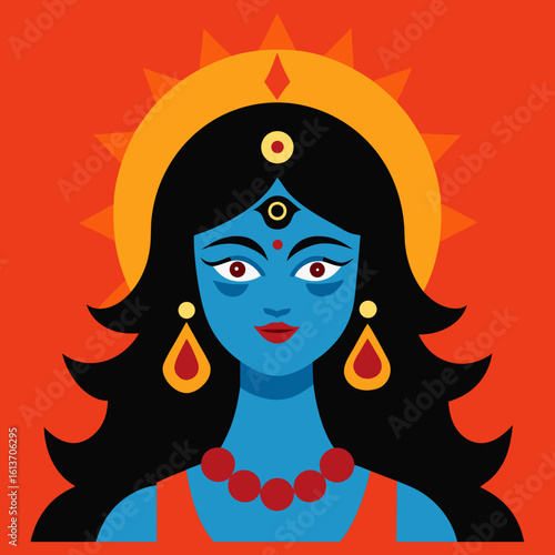 Happy Kali Puja, Goddess Kali Maa, on, Diwali, Kali Pooja background Indian goddess, Kali. Diety, spiritual art.Vector isolated illustration
