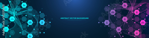 Social network communication concept. Global network connection abstract background. Horizontal header web banner. Internet technology. Business. Science. Vector illustration