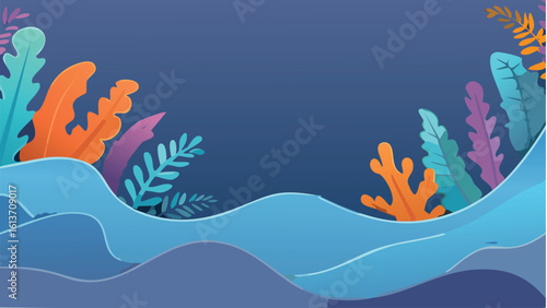 Modern abstract underwater landscape emphasizing stylized aquatic elements and vibrant oceanic colors, perfect for educational visuals or aquatic branding.
