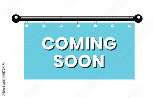 Minimal Blue “Coming Soon” Hanging Sign – Clean Flat Design Launch Announcement
