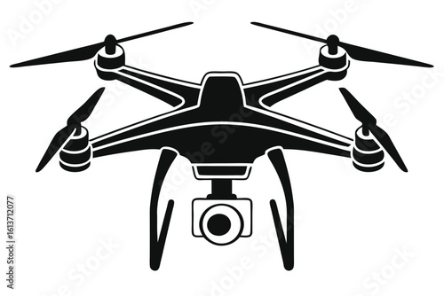 Black silhouette of a quadcopter drone with camera aerial vehicle unmanned aerial vehicle