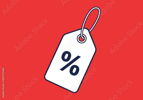 Vector art of a white tag with a percent symbol on red background