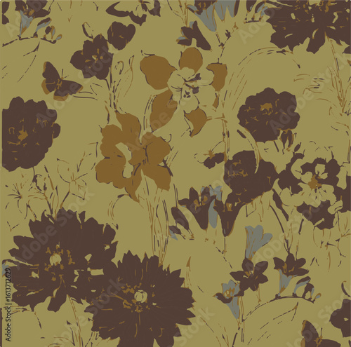 abstract, vector, monochrome, big flowers, all over textiles design, illustration digital image can be used for wrapping paper