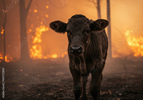 Animals scared in a forest fire