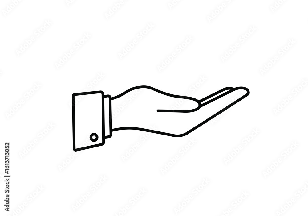 Fototapeta premium Vector art of open hand offering something isolated on white background