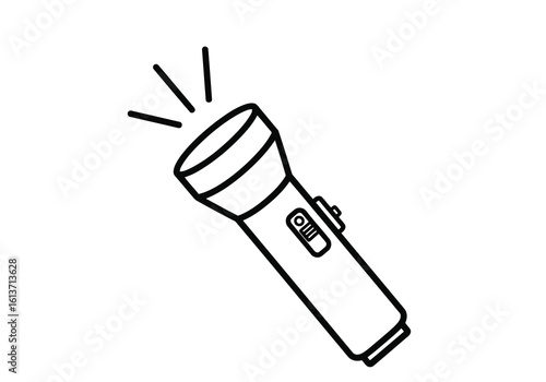 Vector art of a simple line drawing of a flashlight emitting light beams
