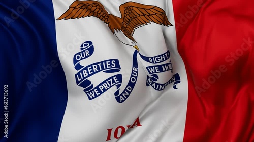 Iowa US state flag swaying in the wind, looped endless cycled video, completely full screen covers flag background