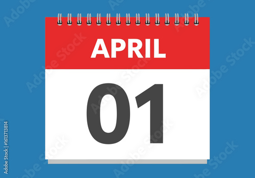 Vector art of a calendar page shows the first day of april