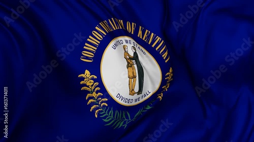 Kentucky US state flag swaying in the wind, looped endless cycled video, completely full screen covers flag background