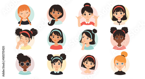 A collection of diverse girls representing different ethnicities hairstyles and skin tones with a focus on individuality and beauty