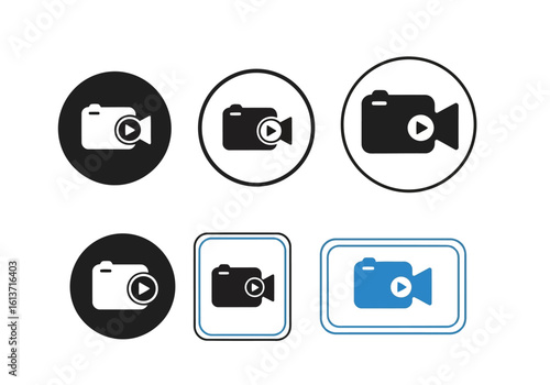 Vector art of collection of video camera icons isolated on white background