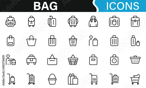 Travel and Luggage Icons in Simple Line Art Style