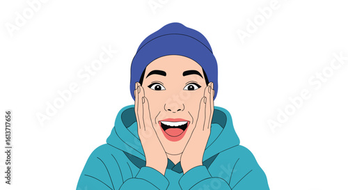 Young person expresses utter astonishment and surprise with wide eyes and open mouth feeling overwhelmed