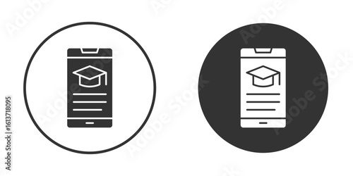 Mobile learning icon in solid black flat shape glyph icons.