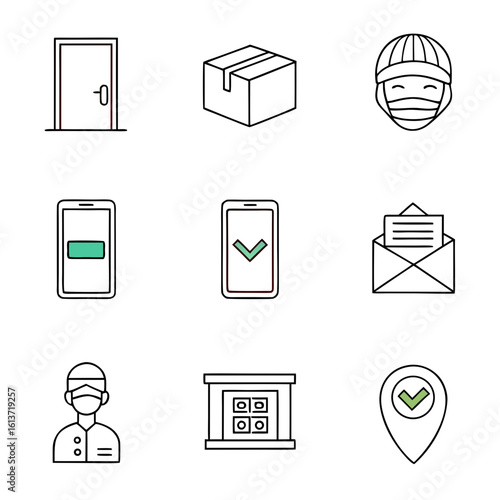 Door with checkmark and dash contactless delivery
