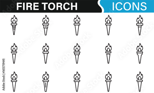 Simplified Fire Torch Icon Collection for Logo Design