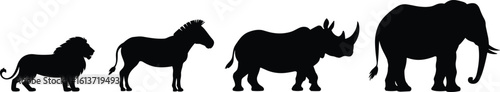 African animal silhouettes, lion zebra rhino elephant, wild animal vector, safari clipart black, jungle animal outline, African wildlife illustration art