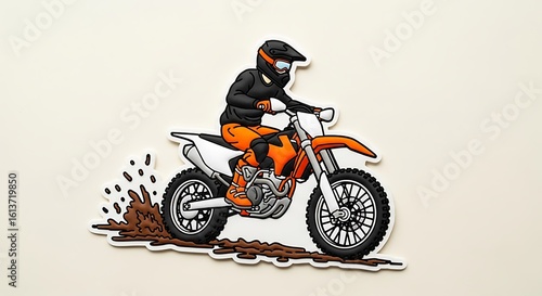 Cartoon illustration of a dirt bike rider with mud splash