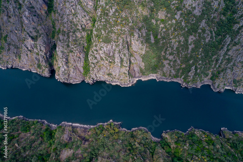 Slika na platnu Drone photography from nadir view of the Sil Canyon, Ribeira Sacra