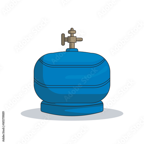 Blue gas cylinder vector illustration with valve, suitable for propane tank icon, kitchen stove fuel, camping gas equipment, portable LPG storage, flammable safety asset, or industrial supply graphic.
