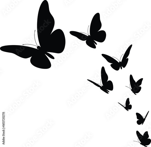 Butterfly silhouettes vector, flying butterflies clipart, black butterfly outline, decorative insect art, nature wing illustration, swarm of butterflies design