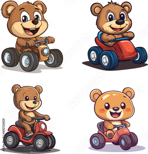 cute bear mascot cartoon character ride on bike vector style on white background