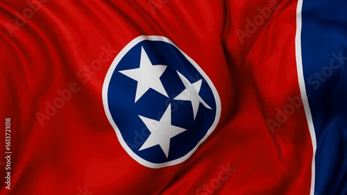 Tennessee US state flag swaying in the wind, looped endless cycled video, completely full screen covers flag background