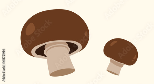 Two brown mushrooms with white stems on a light background illustrating fungi for food and nature study