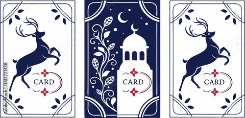 Mystical islamic tarot cards featuring deer and crescent moon