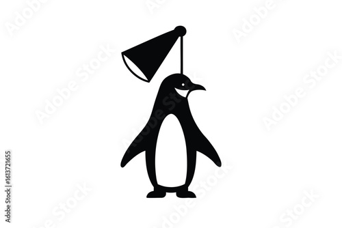 Overheating Penguin Under Sunlamp with Fanning Flippers Vector Design