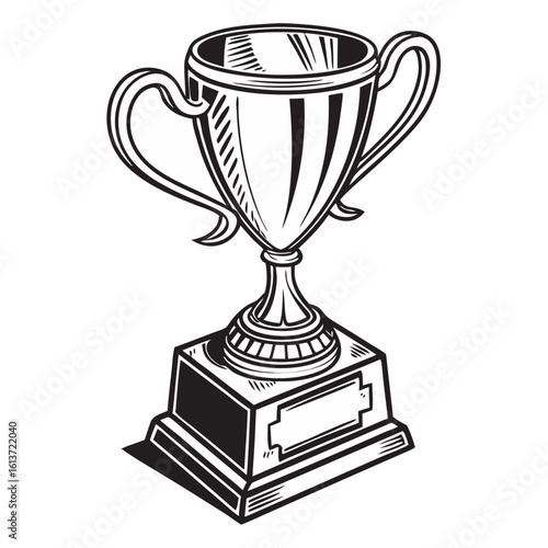 "3D Golden Trophy Icon Isolated on White Background - Vector Illustration"