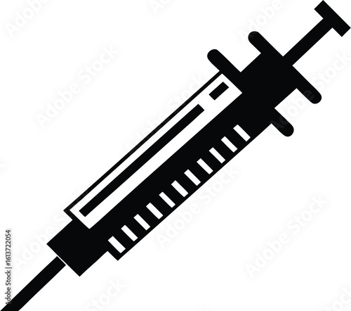 Syringe silhouette drawing, medical tool line art, injection device vector, healthcare equipment icon, minimal outline illustration
