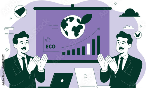 Eco Friendly Business Presentation with Rising Graph and Globe Illustration